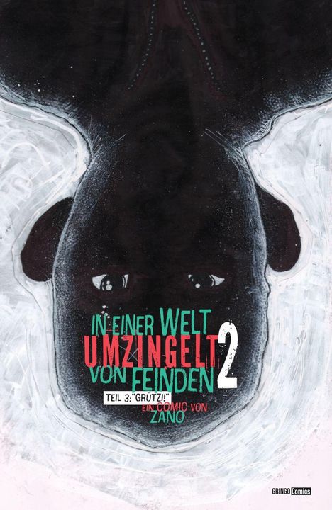 Text im Vordergrund: „IN EINER WELT UMZINGELT VON FEINDEN 2“. Illustration eines Gesichts.