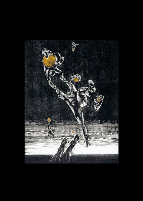 Christoph Hein, Kein Seemannsgarn. Fantasievolle Illustration: Raumschiff und Figuren schweben im Dunklen, tragen runde Objekte.