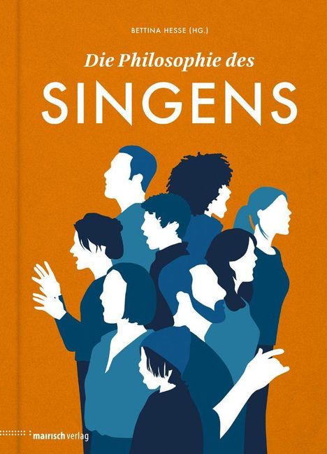 Titel: "Die Philosophie des Singens". Menschen in Profilen, die singen. Farbtöne in Blau und Orange.