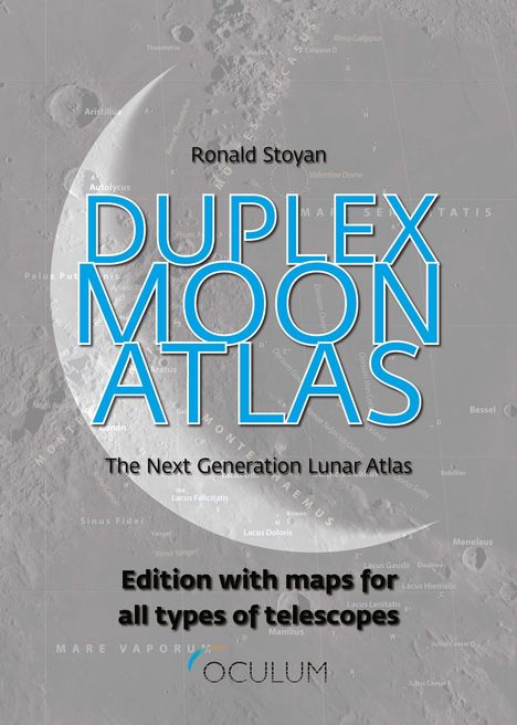 "DUPLEX MOON ATLAS: The Next Generation Lunar Atlas" steht groß, darüber "Ronald Stoyan". Hintergrund: Mondoberfläche.