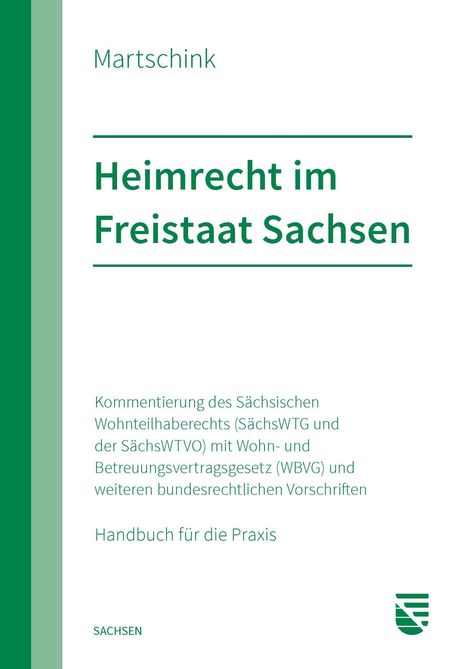 Text: "Martschink, Heimrecht im Freistaat Sachsen. Handbuch für die Praxis". Grünes Design, schlichtes Layout.