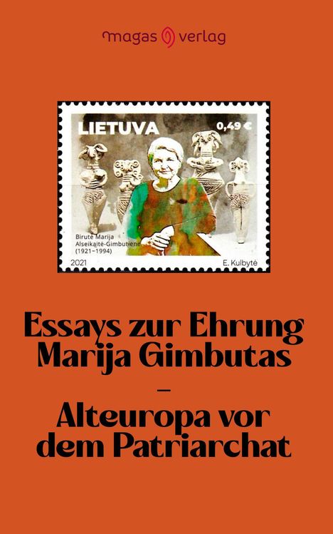 Essays zur Ehrung Marija Gimbutas – Alteuropa vor dem Patriarchat. Eine kolorierte Briefmarke mit Frauenfigurinen.