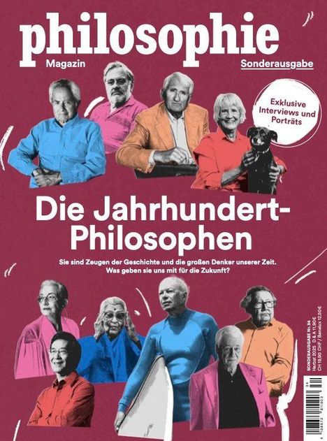 Special issue of "philosophie" magazine titled "Die Jahrhundert-Philosophen," featuring portraits of notable philosophers.