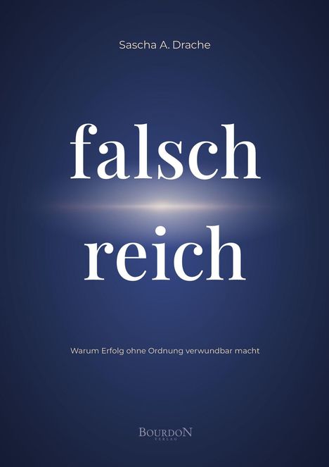 Sascha A. Drache, "falsch reich", Warum Erfolg ohne Ordnung verwundbar macht. Blauer Hintergrund.