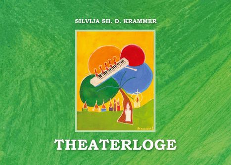 "SILVIJA SH. D. KRAMMER" oben, "THEATERLOGE" unten. Illustration: Baum, Klaviertasten, bunte Kugeln, Kerzen.