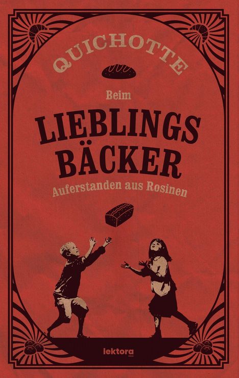Illustration: "Quichotte beim Lieblingsbäcker, Auferstanden aus Rosinen," zeigt Kinder, die nach Brot greifen.