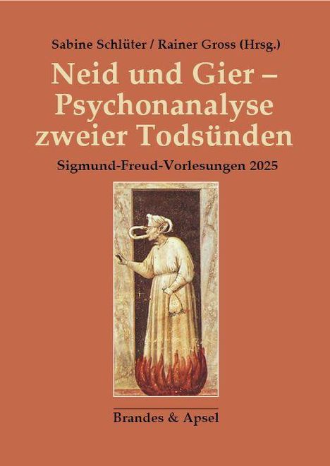 Auf braunem Hintergrund steht: "Neid und Gier – Psychoanalyse zweier Todsünden." Darunter ein mittelalterliches Gemälde.