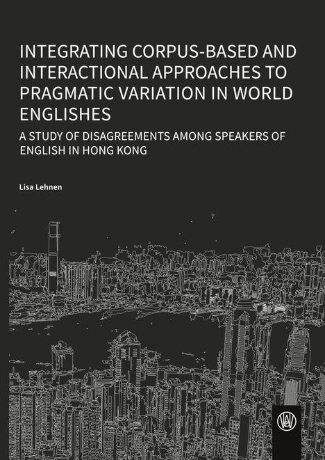 Text über pragmatische Variation in World Englishes, Autor Lisa Lehnen. Darunter Umrisszeichnung einer Stadtansicht.