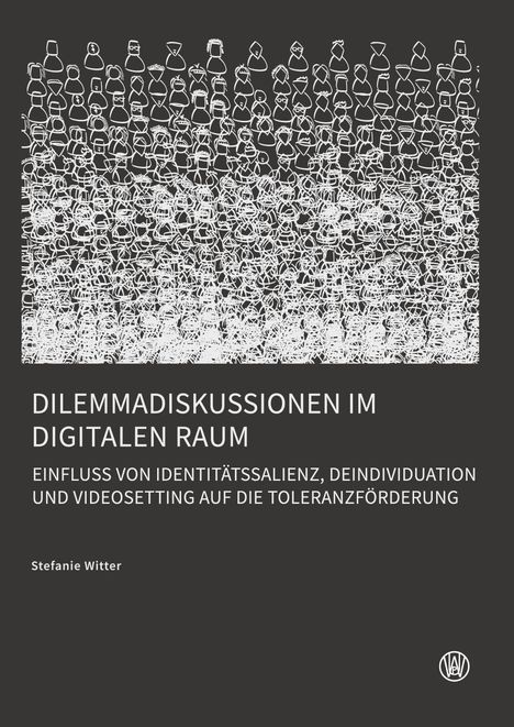 „Dilemmadiskussionen im digitalen Raum“ steht in großen weißen Buchstaben. Darunter viele weiße Strichmännchen.