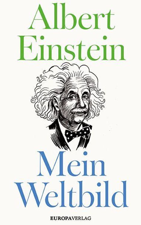 „Albert Einstein“ und „Mein Weltbild“ stehen über einer Zeichnung von Einstein. Unten steht „EUROPAVERLAG“.