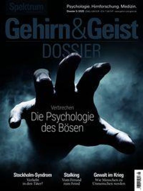 Verbrechen: Die Psychologie des Bösen. Ein Schatten einer Hand greift aus dem Dunkel in den Vordergrund.