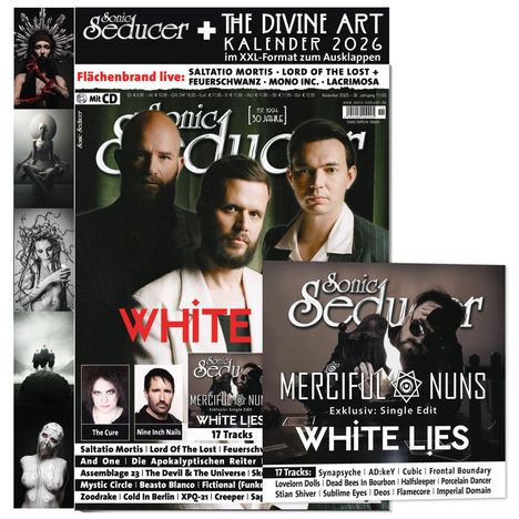 Sonic Seducer Magazin-Cover mit Bildern von Künstlern und Texten über Musikveröffentlichungen. 