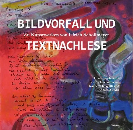 "BILDVORFALL UND TEXTNACHLESE" in weißer Schrift, vor buntem, abstraktem Hintergrund mit handgeschriebenen Textzeilen.