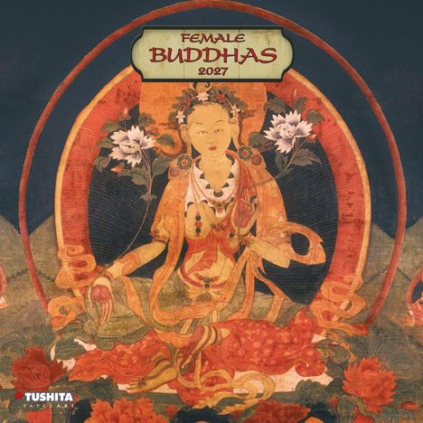 "Female Buddhas 2027". Illustration einer weiblichen Figur mit floralen Motiven und ruhiger Ausstrahlung.