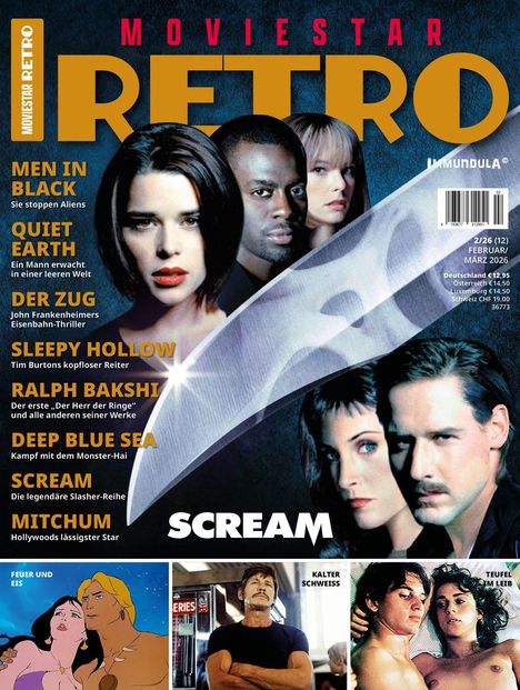 "Moviestar Retro" in großen Buchstaben. Titel wie "Men in Black", "Scream". Bilder von Filmszenen und Postern darunter.