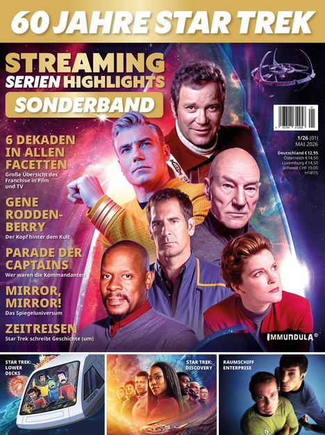 "60 Jahre Star Trek. Streaming Serien Highlights Sonderband. 6 Dekaden in allen Facetten. Parade der Captains."
