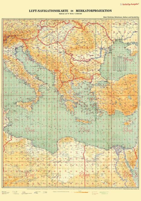 LUFT-NAVIGATIONSKARTE: Östliches Mittelmeer, Balkan, Nordafrika 1940 (Plano), Karten