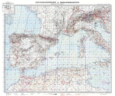 LUFT-NAVIGATIONSKARTE: Westliches Mittelmeer 1941 (Plano), Karten