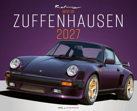 BEST OF ZUFFENHAUSEN 2027. Ein lila Sportwagen mit goldenen Felgen und klassischem Design auf lila Hintergrund.