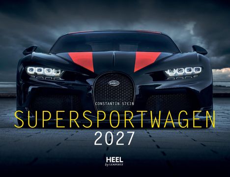 „SUPDERSPORTWAGEN 2027“ ausdrucksstark in Gelb. Im Hintergrund ein schwarzer Supersportwagen mit rotem Streifen.
