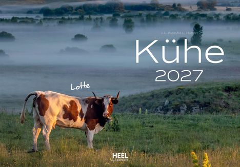Texte: "Kühe 2027", "Lotte". Eine Kuh steht auf einer Wiese, im Hintergrund liegt Nebel über der Landschaft.