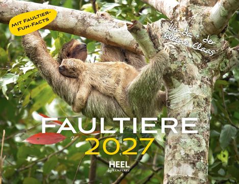 Oben links "MIT FAULTIER-FUN-FACTS", rechts "Linda + der kleine Claas". Zwei Faultiere hängen an einem Baum.