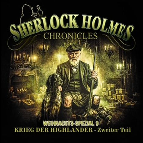 "Sherlock Holmes Chronicles, Weihnachts-Spezial 9, Krieg der Highlander - Zweiter Teil." Ein älterer Mann mit Hund im Raum.