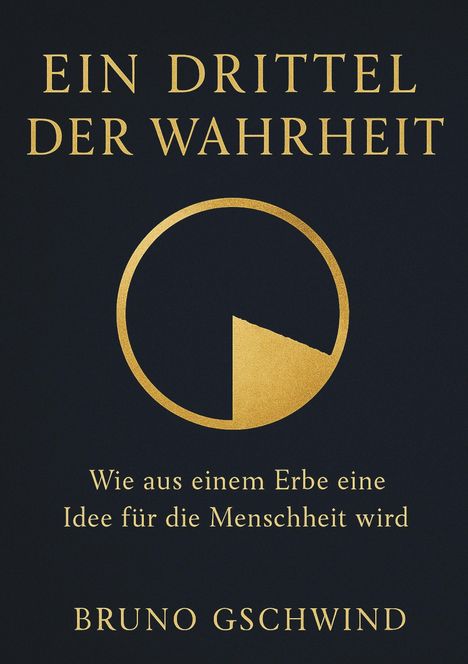 "Ein Drittel der Wahrheit" von Bruno Gschwind. Goldener Kreis mit einem Drittelausschnitt, schwarzer Hintergrund.