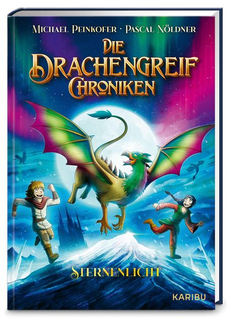Titel: Die Drachengreif Chroniken. Untertitel: Sternenlicht. Zwei Kinder und ein Drachengreif vor einem Mond.