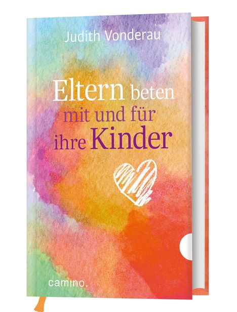 Buchtitel "Eltern beten mit und für ihre Kinder". Aquarellhintergrund in bunten, warmen Farbtönen.