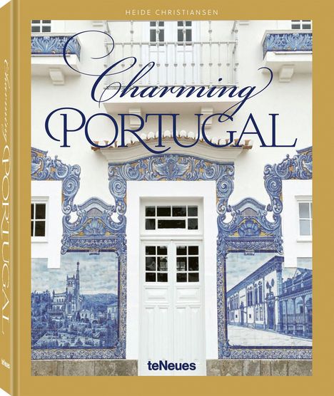 „Charming Portugal“ und „Heide Christiansen“ stehen über einem dekorativen Eingang mit blauen Fliesenmustern.
