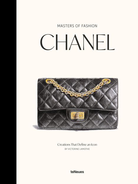 "CHANEL" und "teNeues" in Großbuchstaben, dazu eine gezeichnete, gesteppte Tasche mit Kettengriff.