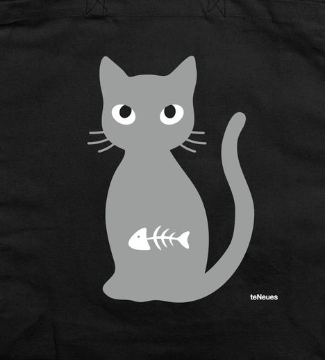 Text: "teNeues". 
Illustration: Graue Katze mit Fischgräten-Motiv auf schwarzem Hintergrund.