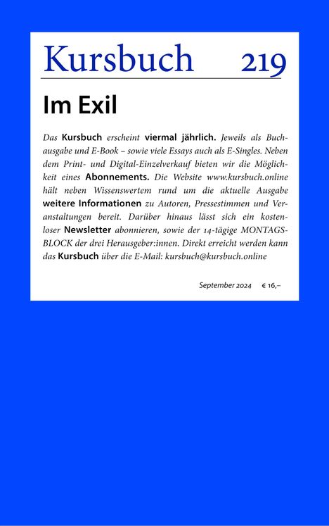 Kursbuch 219, Buch