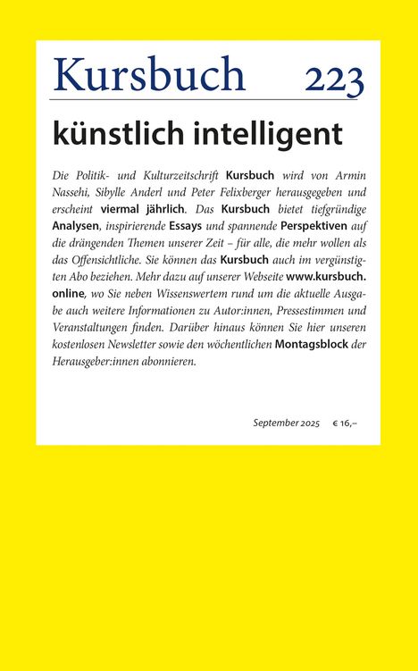 Kursbuch 223, Buch