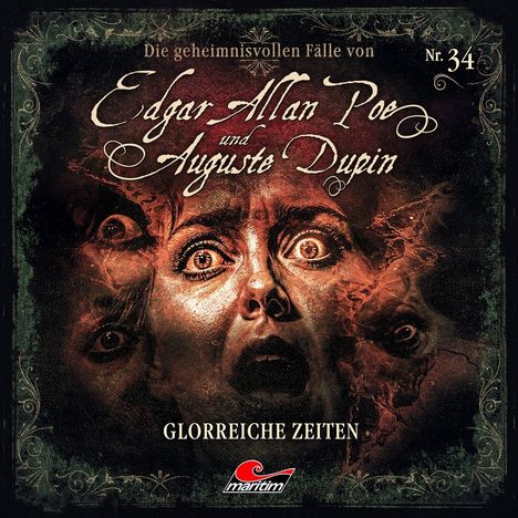 "Edgar Allan Poe und Auguste Dupin", "GLORREICHE ZEITEN". Schockierte Gesichter, düstere Schattierungen und Verzierungen.