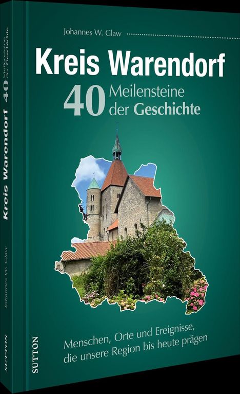 „Kreis Warendorf, 40 Meilensteine der Geschichte“ von Johannes W. Glaw. Abbildung einer alten Kirche mit rotem Dach.