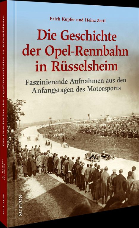 "Die Geschichte der Opel-Rennbahn in Rüsselsheim. Faszinierende Aufnahmen aus den Anfangstagen des Motorsports." Schwarzes Auto.