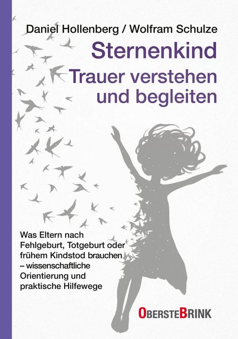 Titel: "Sternenkind - Trauer verstehen und begleiten". Silhouette eines Mädchens umgeben von Vögeln.