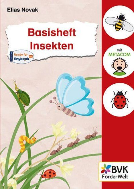 Text: "Basisheft Insekten", "Ready for Anybook", "mit METACOM". Illustration: Insekten, Schmetterling, Marienkäfer. BVK-Logo.