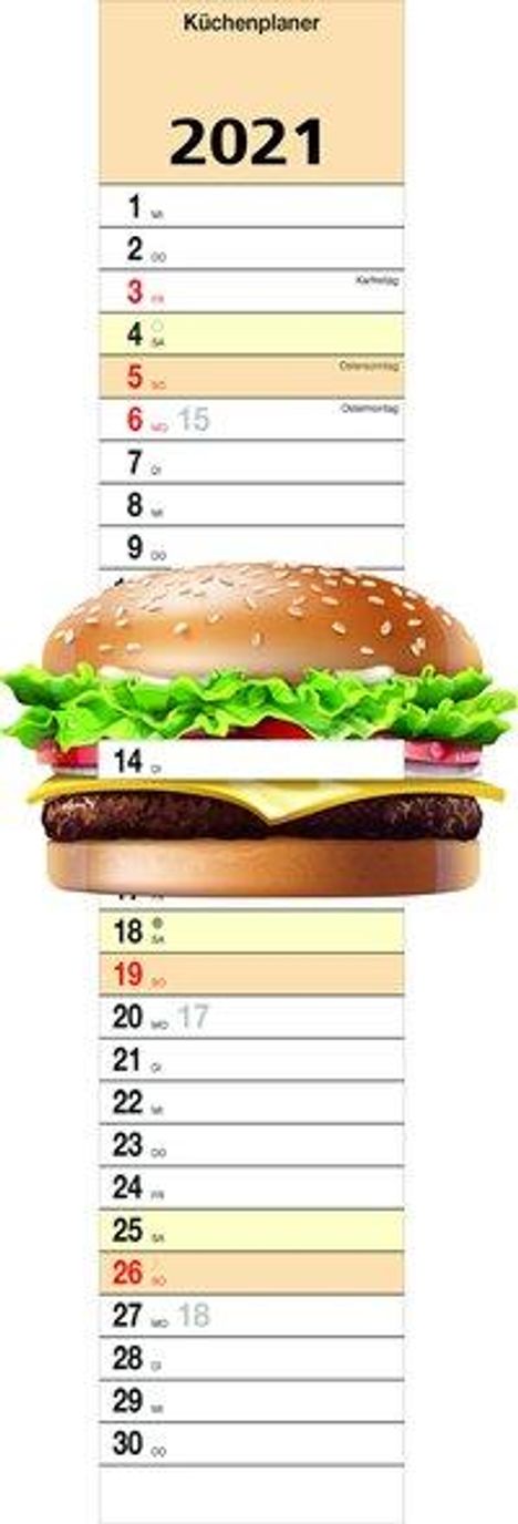 Küchenplaner "Burger" 2021, Kalender