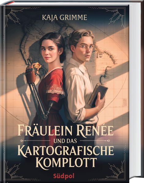 "Fräulein Renée und das Kartografische Komplott" von Kaja Grimme. Zwei Personen, sie mit mechanischem Arm.