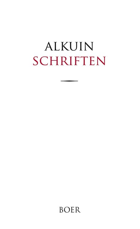 "ALKUIN SCHRIFTEN" in großen Buchstaben, darunter ein schwarzer Strich, unten steht "BOER". Schlichtes, minimalistisches Design.