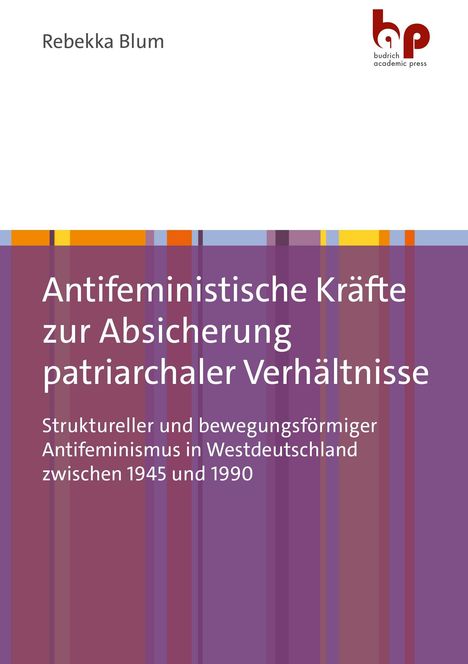 Rebekka Blum: Antifeministische Kräfte zur Absicherung patriarchaler Verhältnisse. Design mit vertikalen Streifen.