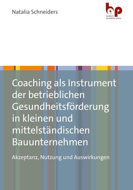 Buchtitel: "Coaching als Instrument der betrieblichen Gesundheitsförderung in kleinen und mittelständischen Bauunternehmen". Oben ist ein Logo.