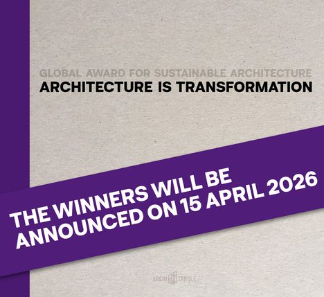 "The winners will be announced on 15 April 2026" in weißer Schrift auf lila Streifen. Hintergrund beige.