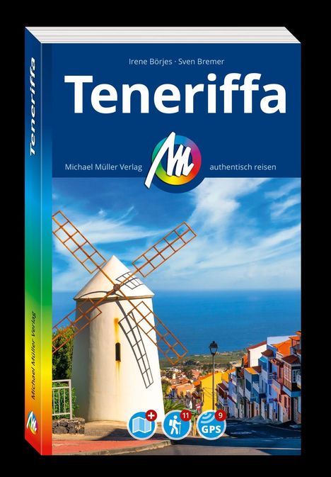 Titel "Teneriffa", Autoren: Irene Börjes, Sven Bremer. Logo "Michael Müller Verlag". Windmühle und Blick auf Meer.
