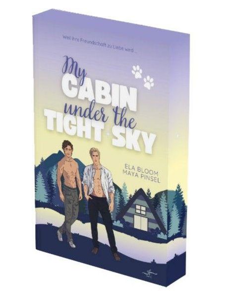 "My Cabin under the Tight Sky" von Ela Bloom und Maya Pinsel. Zwei Männer stehen vor einer Hütte in einer winterlichen Landschaft.