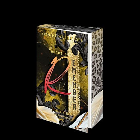 „You have to Remember“ und „Hybrid Verlag“. Verschnörkeltes, dunkles Design mit goldenen Akzenten.