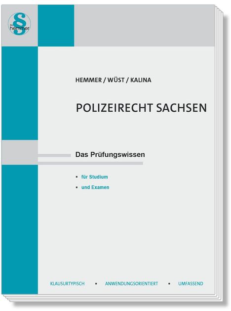 Cover eines Buches. Titel: "Polizeirecht Sachsen". Autoren: "Hemmer/Wüst/Kalina". Stichwörter: Studium, Examen. Logo links oben.